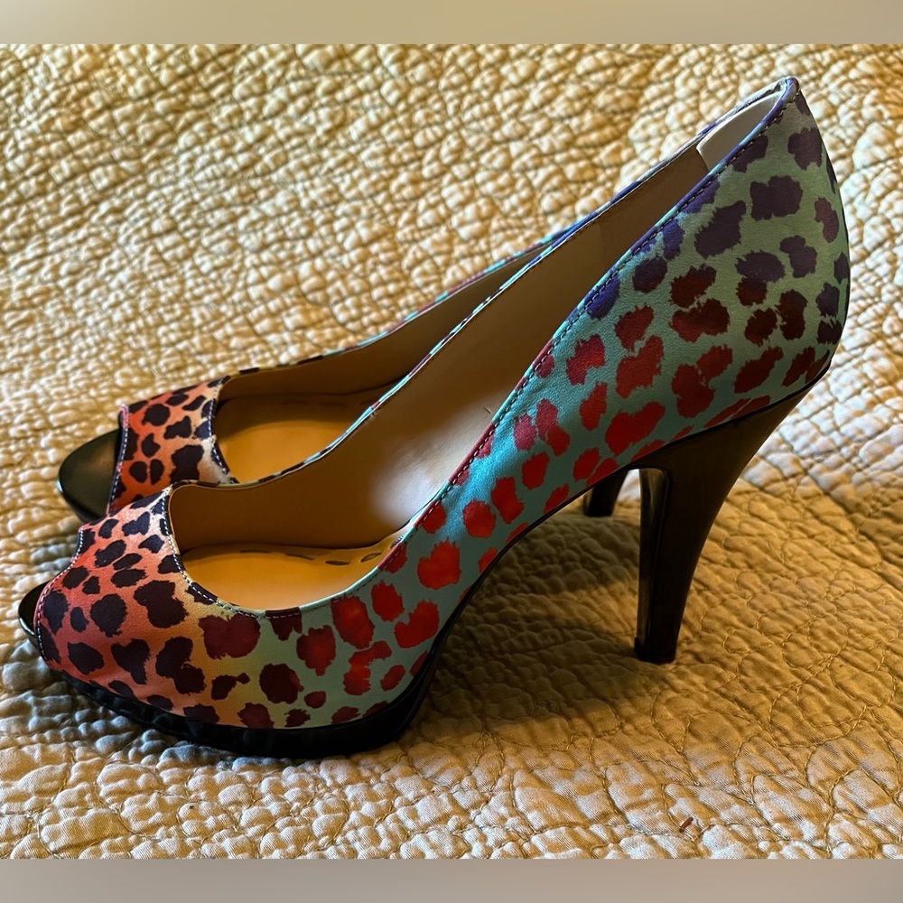 Womens Y2K Retro Open Toe Cheetah Stiletto Pumps Nine West Size 10